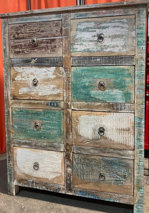 Kommode Shabby Chic Vintage Colorful mit 8 Schubladen Muster Abholung